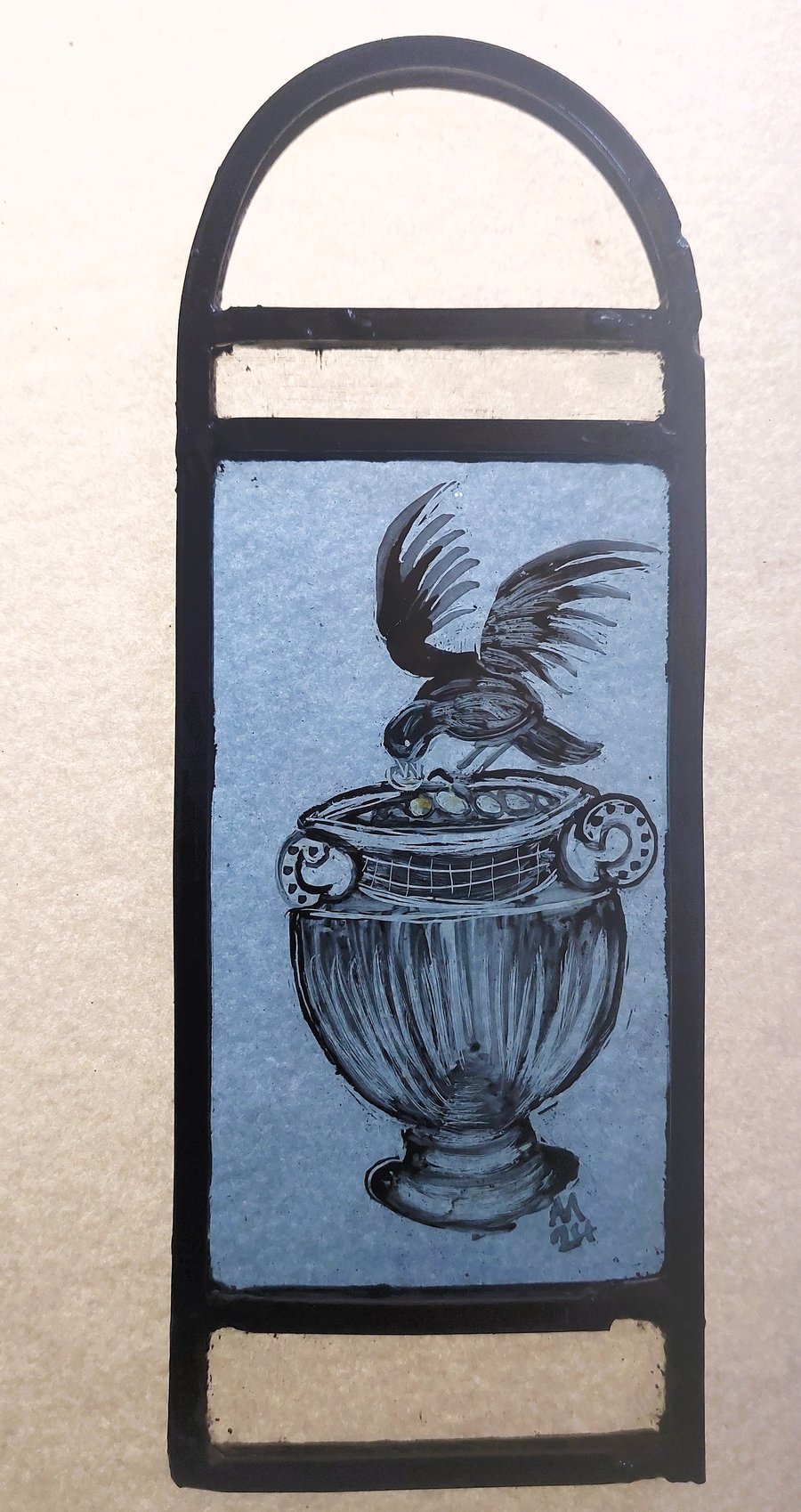 Contemporary Stained Glass - Crow and Cup