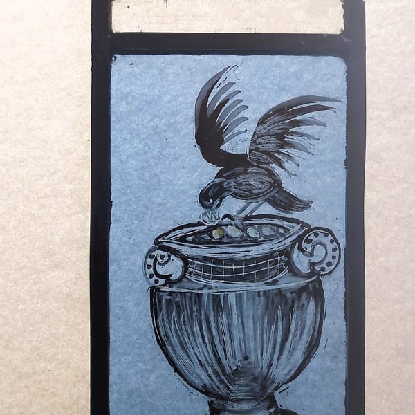 Contemporary Stained Glass - Crow and Cup