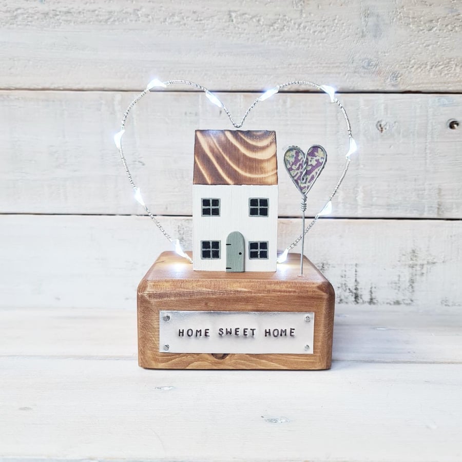 Wooden House with Fairy lights and Heart