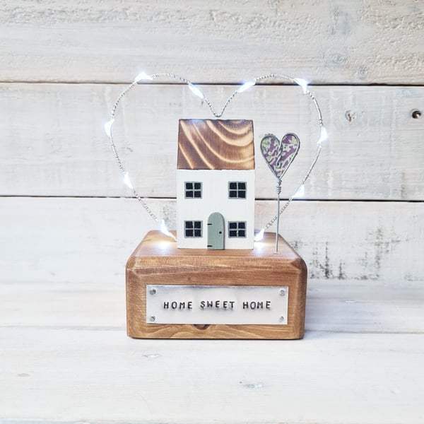 Wooden House with Fairy lights and Heart