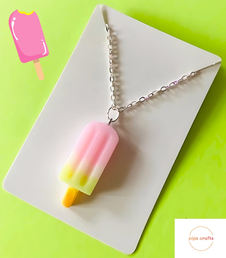 Fun Pastel Large Ice Lolly Necklace, 18 Inch Chain, Quirky Handmade Jewellery 