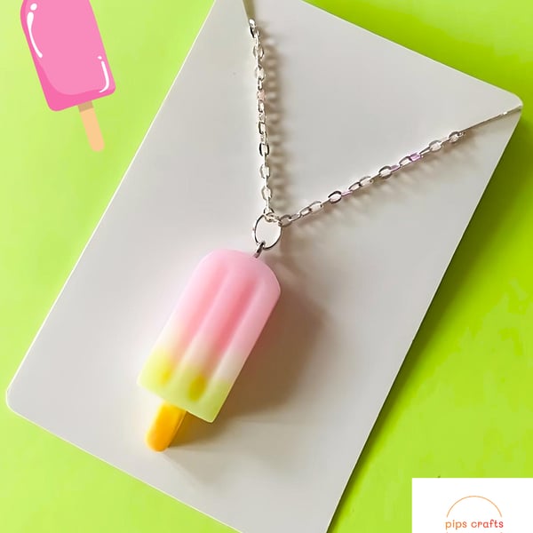 Fun Pastel Large Ice Lolly Necklace, 18 Inch Chain, Quirky Handmade Jewellery 