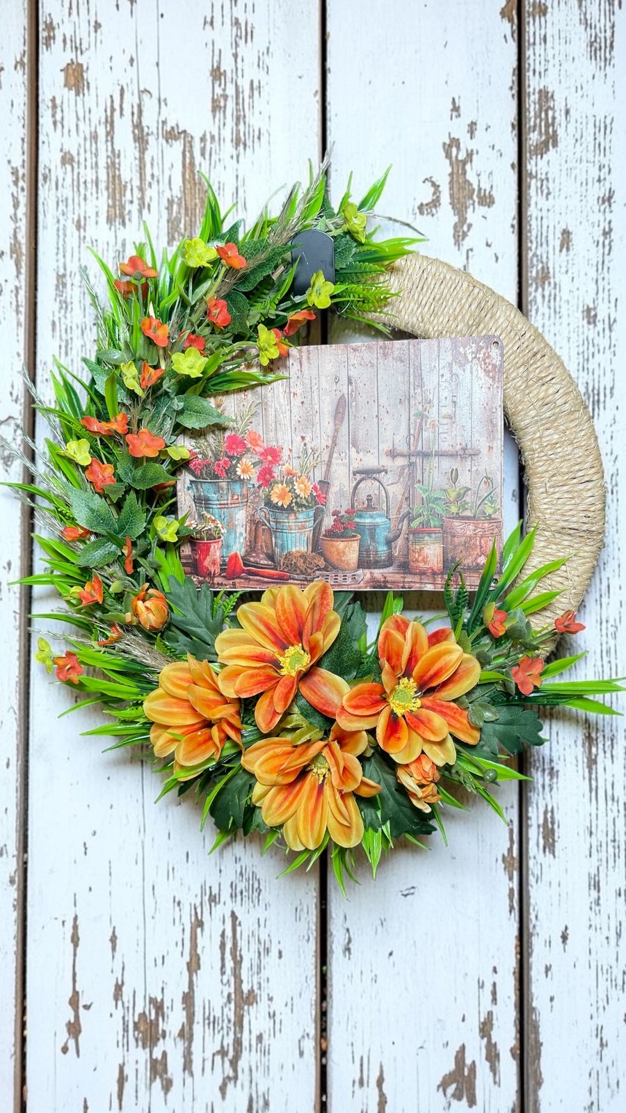 Handmade Summer Garden Wreath Front Door UK - Orange Dahlia Rope Wreath