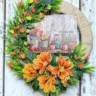 Handmade Summer Garden Wreath Front Door UK - Orange Dahlia Rope Wreath