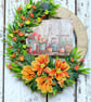 Handmade Summer Garden Wreath Front Door UK - Orange Dahlia Rope Wreath