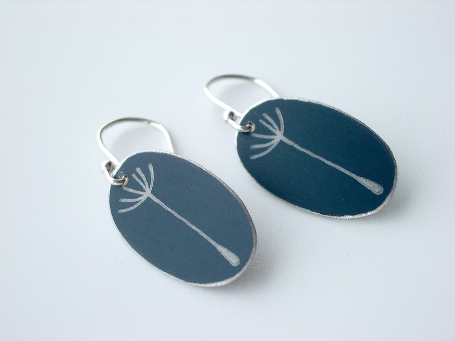 SALE - Dandelion oval earrings in black - slight seconds 