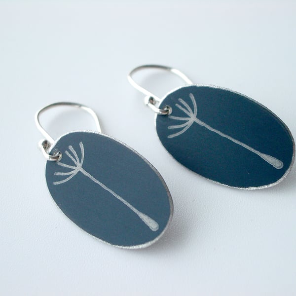 SALE - Dandelion oval earrings in black - slight seconds 