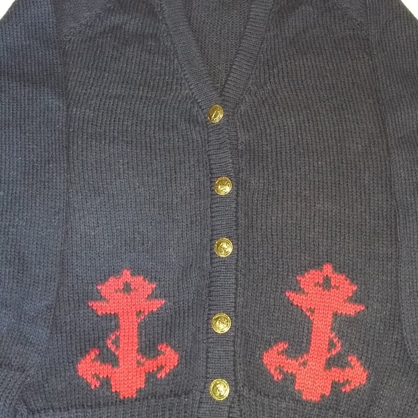 Anchor Cardiganin machine washable wool or cotton,brass-effect anchor buttons