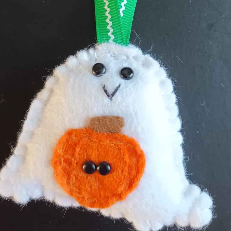 Halloween sweet 'Ghost & Pumpkin' hanging decoration hand sewn wool blend felt 