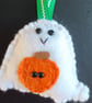 Halloween sweet 'Ghost & Pumpkin' hanging decoration hand sewn wool blend felt 