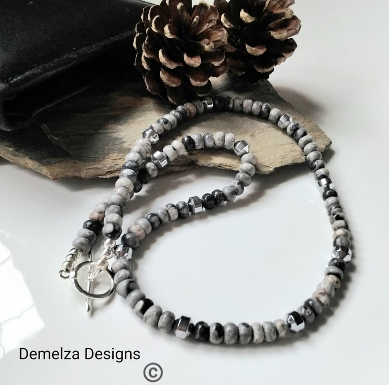 Earth Jasper & Heamotite Mens Necklace