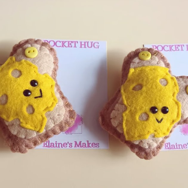 'Cheese on toast' pocket hug & pocket hug card hand sewn in wool blend felt