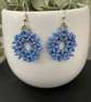 Beautiful hand woven beaded blue daisy hoop earrings, blue accessories  - Image 4