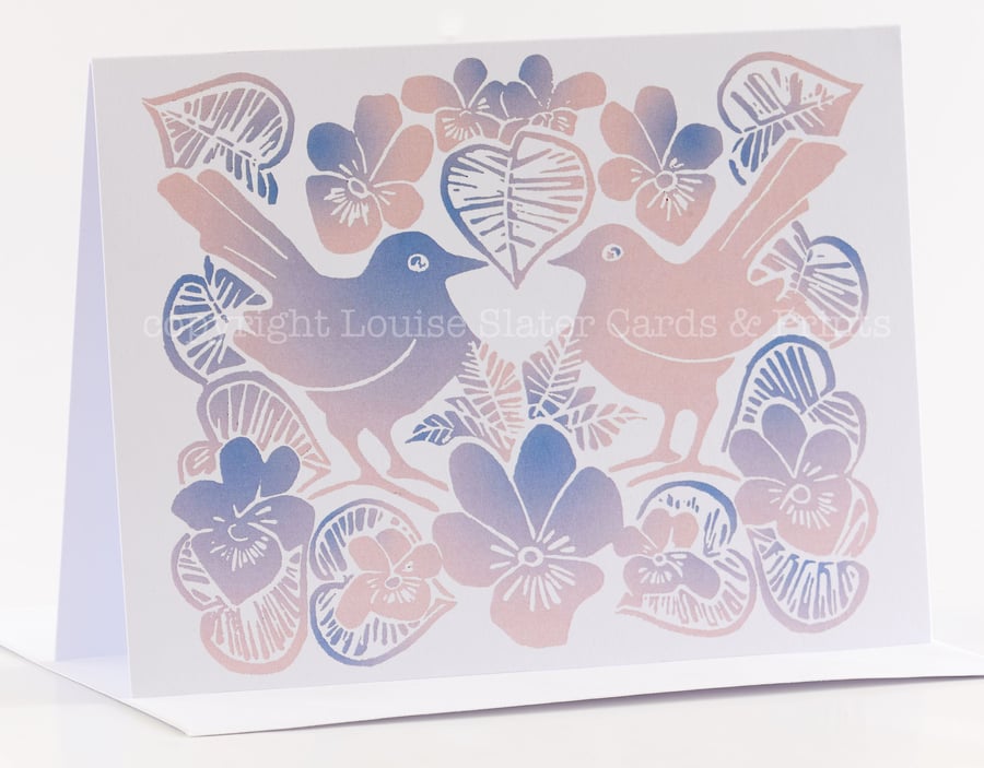 Love Birds & Violets Card - Rose Quartz & Serenity