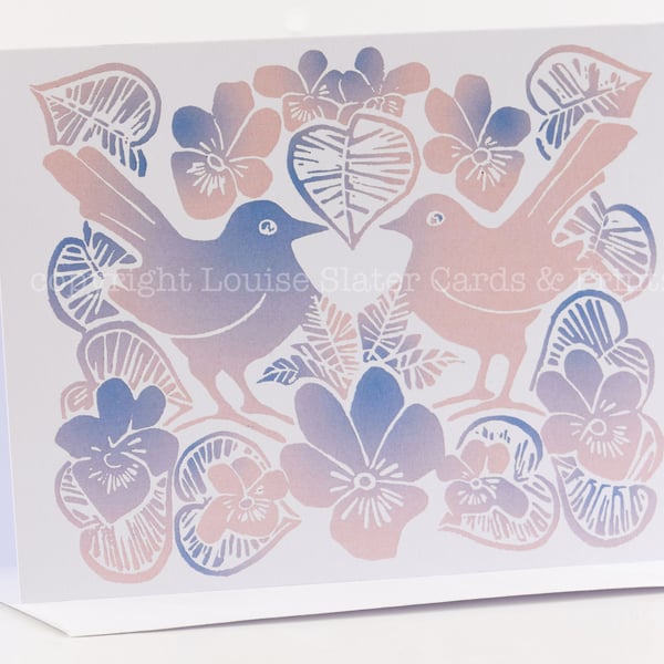 Love Birds & Violets Card - Rose Quartz & Serenity