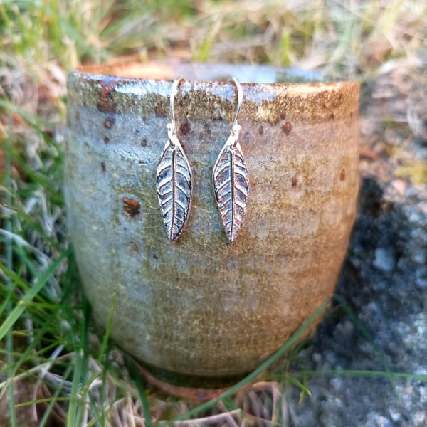 Tiny Silver Leaf Earrings - Recycled Silver Leaf Earrings