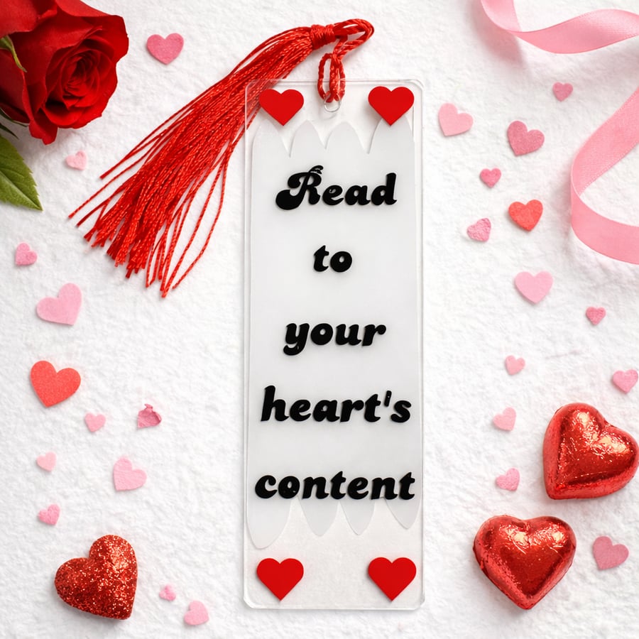 Heart Quote Acrylic Bookmark – “Read to Your Heart’s Content” – Frosted Effect, 