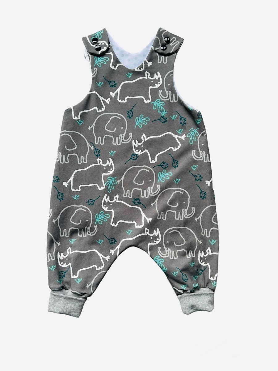 Elephant and Rhinoceros Romper - up to 12-18 months