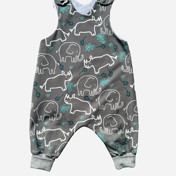 Elephant and Rhinoceros Romper - up to 12-18 months