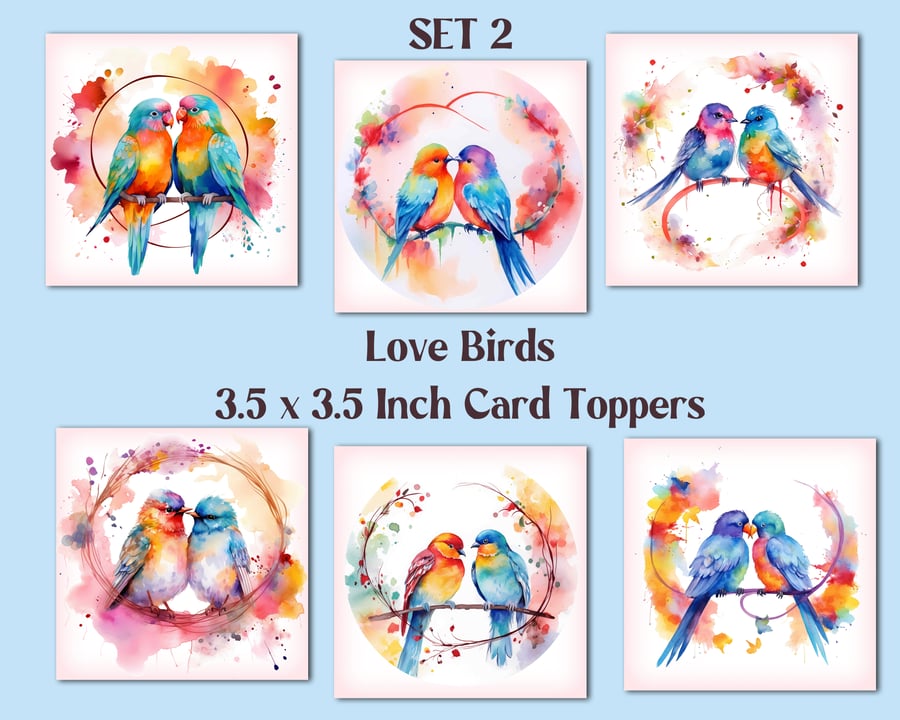 Love Birds Square Card Toppers Card Making, Tags, Valentine's     