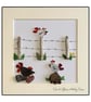 Handmade Sea Glass Chicken Picture - Framed 8x8 Rustic Farmyard Birds & Driftwoo