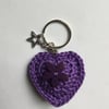 Crochet Heart Keyring Bag Charm in Purple with a Star Charm 