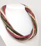 The Wrapped Twist: felted cord necklace in shades of green, stone and mulberry - Image 2