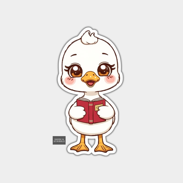 Funny Vinyl Sticker For Adults - Cute Duck & Book