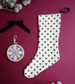 Christmas Stocking in Cream with Black Polka Dots - Medium - Image 1