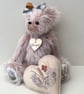 Luxury mohair artist bear with hand embroidered heart, collectable teddy bear