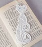 Cat Bookmark, embroidered lace - Image 1