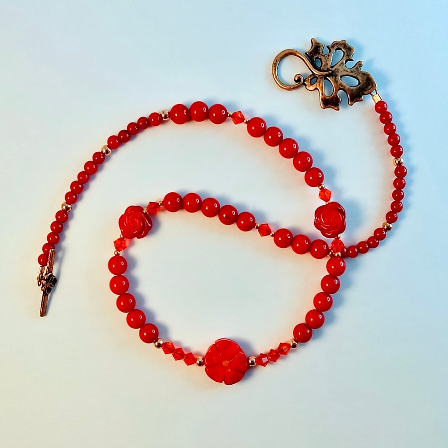 Red Bamboo Coral Flower Necklace - Birthday, Wedding, Anniversary, Gifts For Her