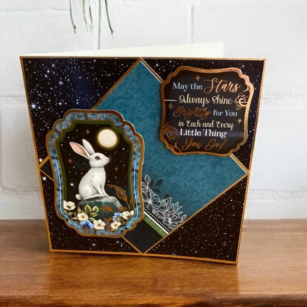 Midnight Forest Blank Greetings Card Featuring a Rabbit at Nighttime. 