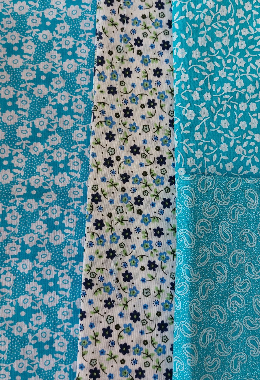 Bright blues floral fabric remnants bundle