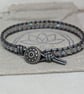 Labradorite and metallic grey leather bracelet with button fastener  - Image 2