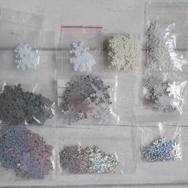 40g of Assorted Snowflake Sequins in Silver, White & Ivory