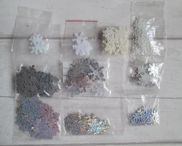 40g of Assorted Snowflake Sequins in Silver, White & Ivory