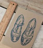 Brogues shoes greeting card , Linoprinted, recycled card. - Image 4