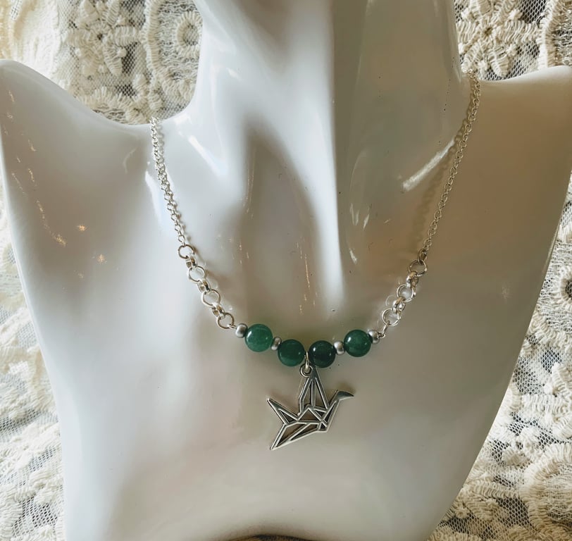 Origami Crane Bird Pendant Necklace.
