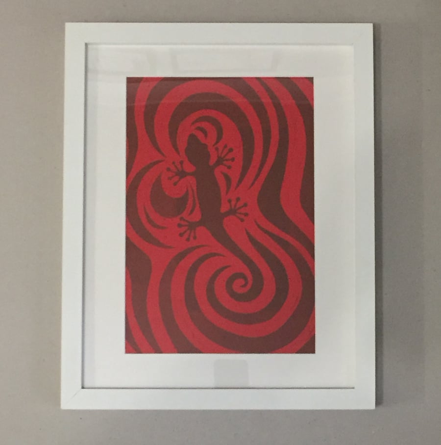 Lizard in a Whirl, framed
