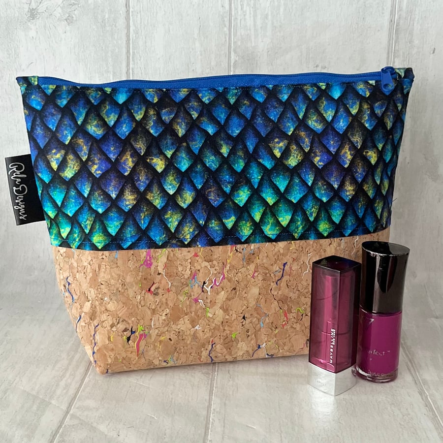 Makeup bags , blue dragon scales cork based