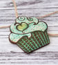 Apple cupcake brooch hand burned using pyrography. - Image 2