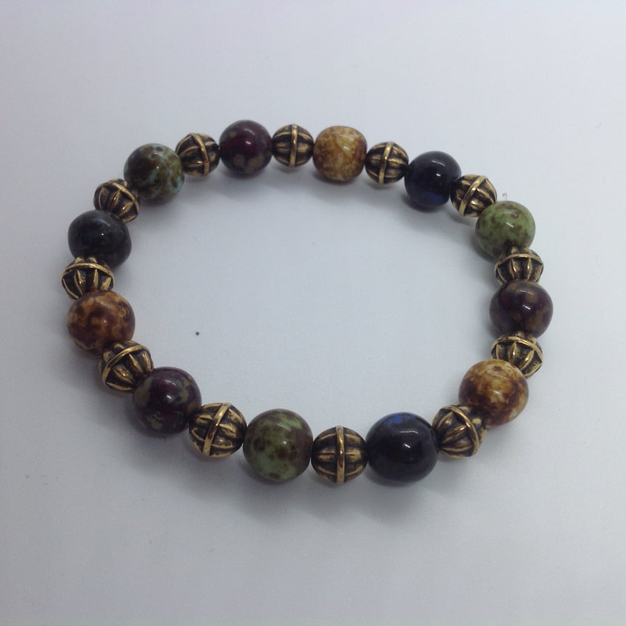Man's bracelet with Scottish agate and bronze-coloured beads