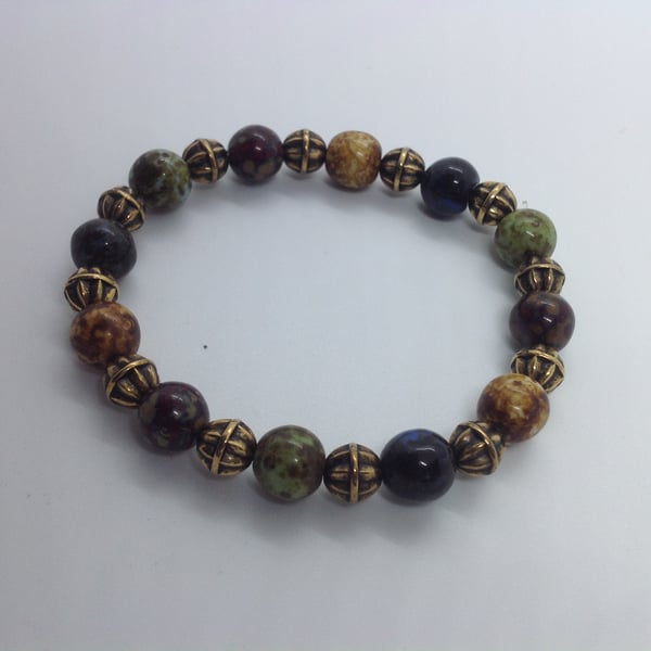 Man's (or larger lady's) bracelet with Scottish agate and bronze-coloured beads