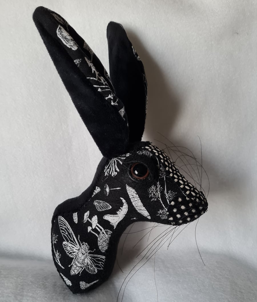 Faux hare head in hedge witch woodland fabric - Miss Rhiannon