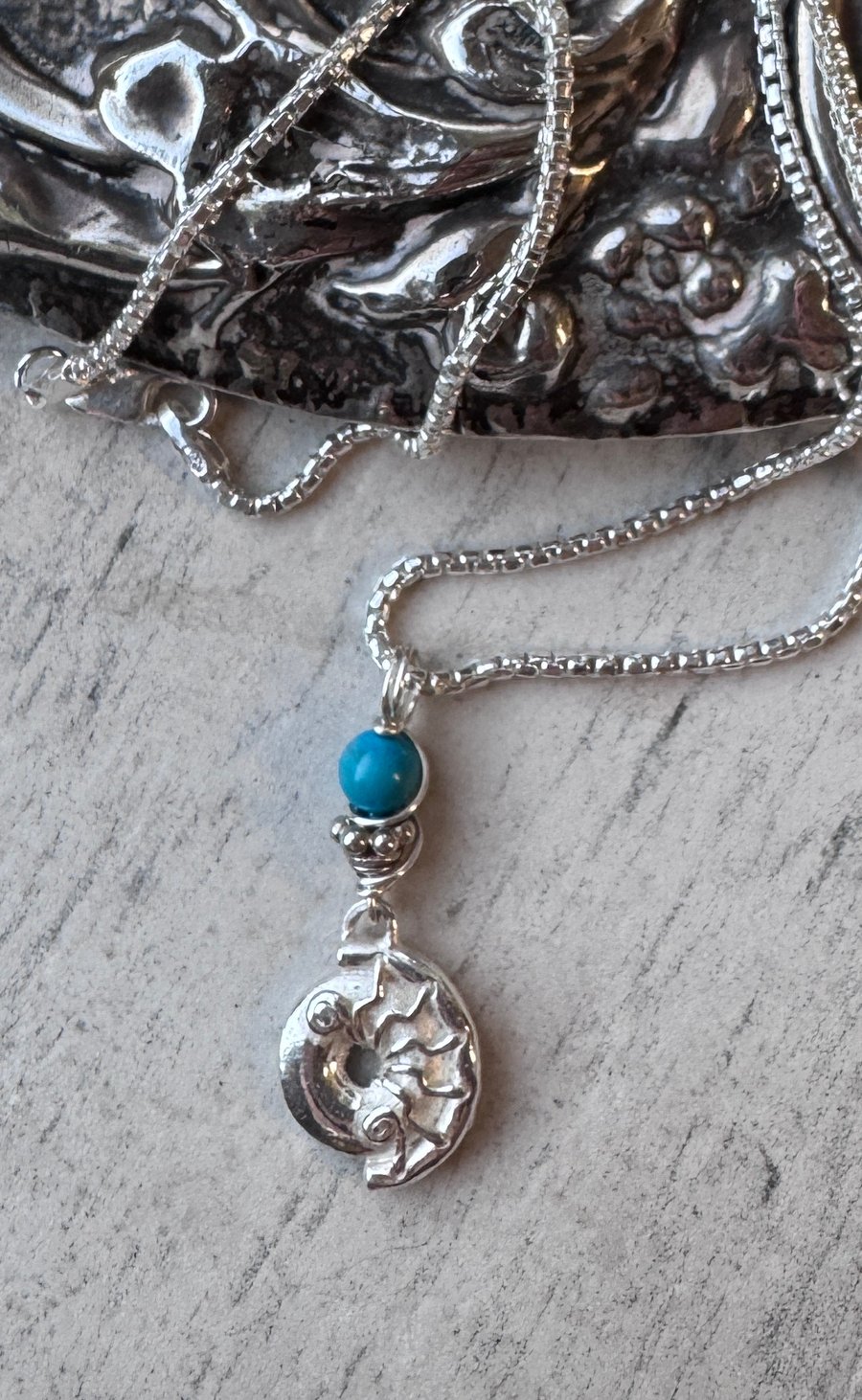 Tiny silver fossil necklace 