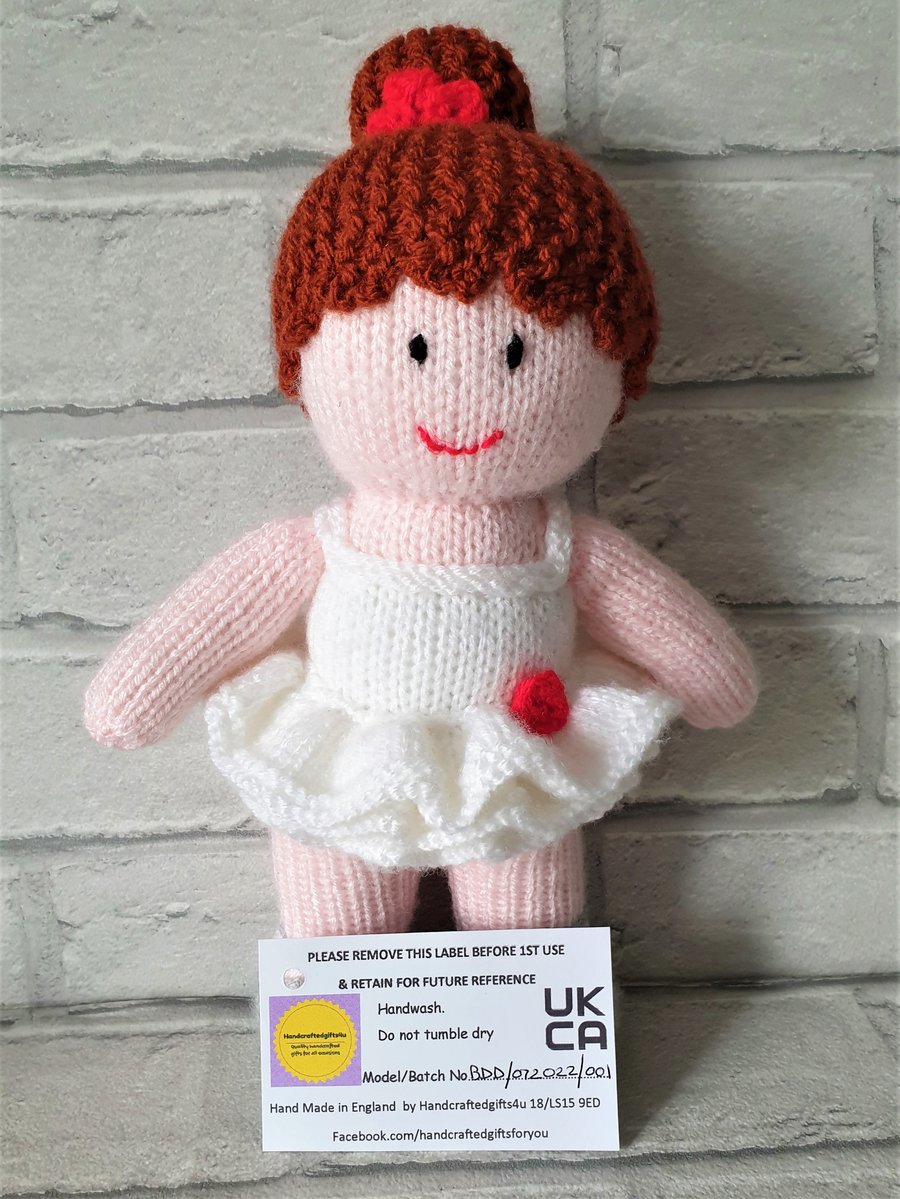 Knitted Ballet Dancer Doll, UKCA tested soft toy