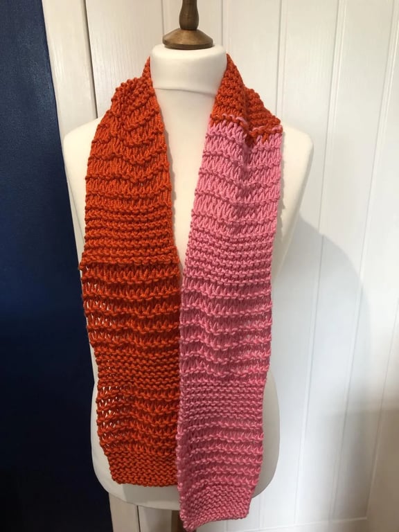 Scarf Chunky Anti Piling acrylic mix pink and orange 152cms long unisex