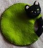 Cat coaster, Felt black cat coffee mug coaster, Cat Lover Drinkware Gift