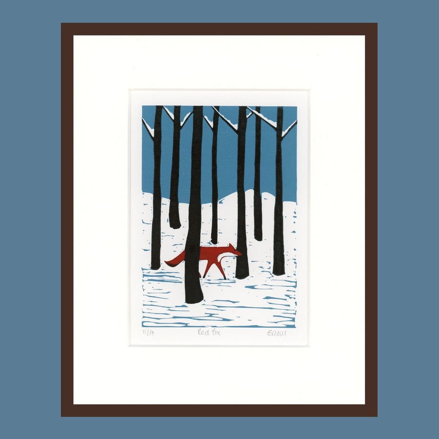 Lino Print, Fox Print, Lino Cut, Hand Printed 